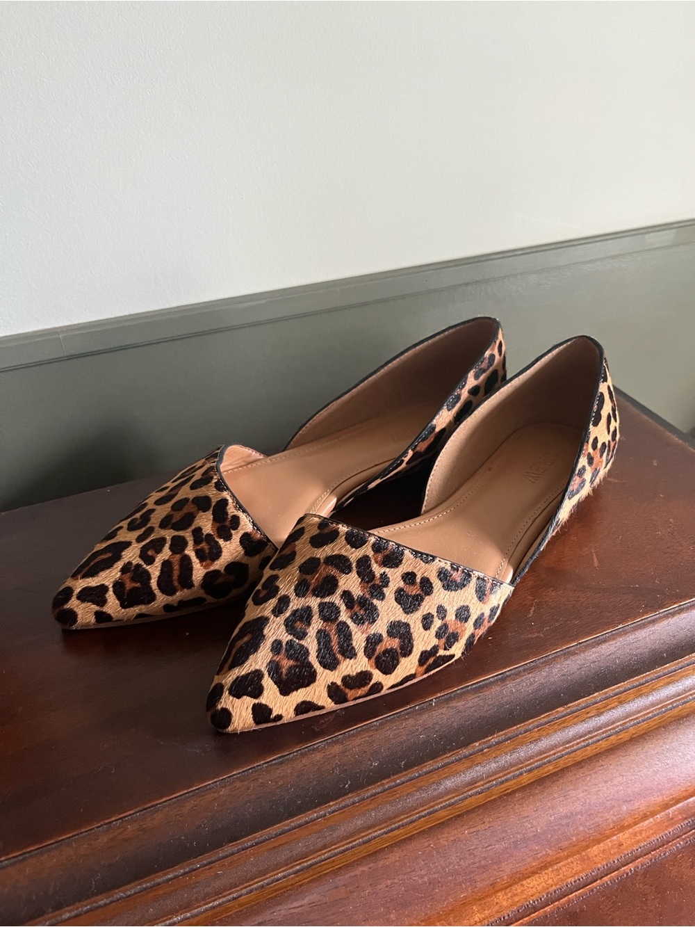 J. Crew Leopard-Print Pointed D'Orsay Flats in Tan, Brown & Black
